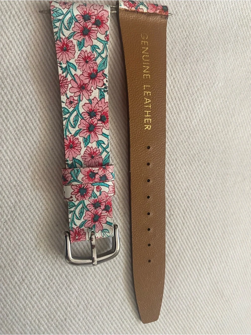 Floral Pink and Teal Leather Watch Strap 18mm for Cartier tank
